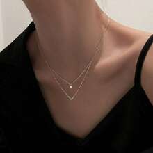 1pc Simple Rhinestone Layered V-Shaped Necklace For Women, Delicate Clavicle Chain Graduation Gift