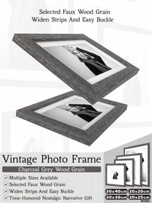 1pc Vintage Photo Frames With Charcoal Grey Wood Grain For Wall, 30x40/30x30/20x25/20x20/13x18cm, Industrial Style/Business Style/Retro Style/Black And White Style Collage Gallery Picture Frame, Nine-Grid Photo Frame Wall, Material, Widen Strips And Easy Buckle, Time-Honored Nostalgic Narrative Gift For Friends / Family
