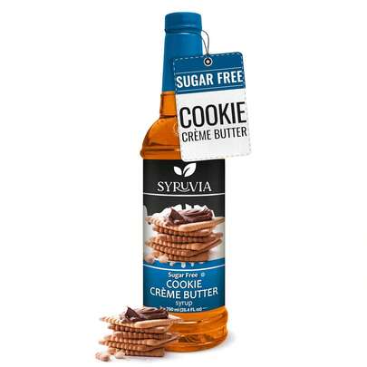 Syruvia Sugar-Free Cookie Butter Coffee Syrup - 25.4 Fl Oz. Premium Coffee Flavoring Syrup. 0 Calories, Kosher, And Gluten-Free. Perfect For Enhancing Drinks, Sodas, Shakes, Desserts, And More.