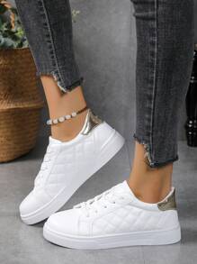 Women's Minimalist Front Tie Outdoor Sports Sneakers, Students Casual White Sports Shoes