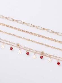 Conjunto de 5 pulseiras de decoração com pérolas simples e correntes multielementos, adequado para mulheres e meninas, uso diário, feriados, presentes, datas, férias