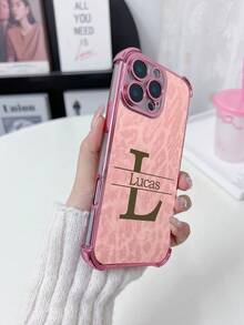 1pc Personalized Minimalist Text Custom Clear UV Printed Design/Rose Gold Electroplated Shockproof Lens Protection Phone Case, Meets Customers' Personalization Needs! Suitable Compatible With Apple 11/12/13/14/15/16/PROMAX, A13/A14/A15/A53/A55/A54/A55, S23/S23Ultra/S24Ultra/S24/Galaxy, Can Be Used As Gifts And Daily Use - Pink - View 4