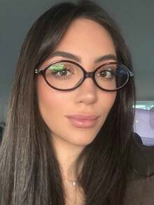 1pc Women's Elliptical Small Oval Frame Personalized Street Snap Concave Shape Clear Glasses Summer Study Accessories Glasses Accessories For Women - 黑色 - 查看 3