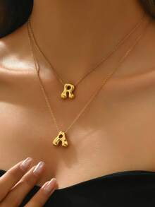 1pc Stainless Steel Asymmetrical Letter & Bubble 3D Pendant Necklace, Fashionable Jewelry Gift For Women - Yellow Gold - View 2