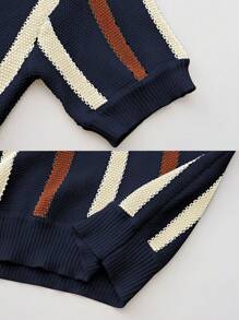 Maglia a pullover in maglia, polo a maglia casual con colori a contrasto a righe, polo a maniche corte in maglia a righe da uomo, casual, comoda, in tessuto morbido, colletto classico, abbigliamento da uomo, per uso quotidiano e all'aperto, stile versatile e alla moda