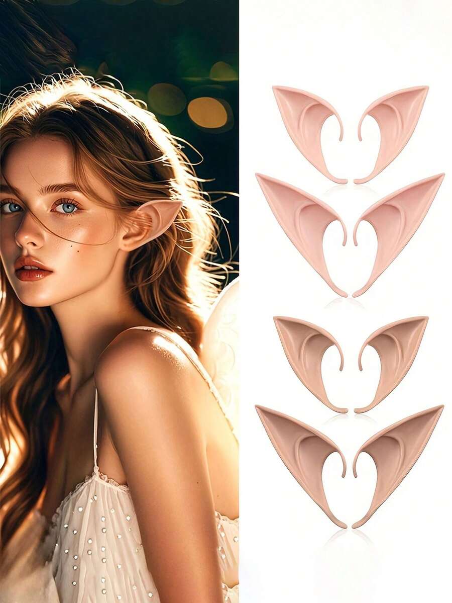 4 Pairs /8 Pieces Of Fashionable Fairy Elf Ears, Fake Ear Makeup Short And Long, Fairy Vampire Elf Halloween Latex Ears, Christmas Party Halloween Gifts