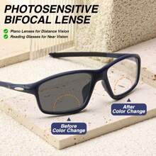 1 Stück lässige photochromatische Lesebrille mit Bifokallinse, mit doppelt verwendbarer Linse, die sich drinnen/draußen einfärbt, bequemer Wechsel zum Lesen, ausgestattet mit rutschfesten Bügeln, eine stilvolle & sportliche photochromatische Bifokalbrille