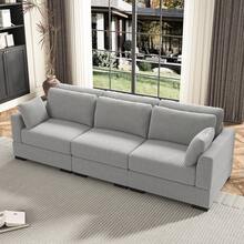 Loveseat Sofa, Modular Sofa, Corduroy Upholstered, With Removable Cushions And Backrest, Modern Sofa, Single Sofa, Footrest, Wide Armrests, Suitable For Living Room, Bedroom, Apartment, Beige/Grey - 灰色 - 查看 9