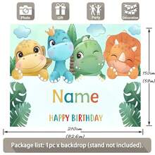 1 pieza Fondo de tela personalizable con tema de dinosaurio y feliz cumpleaños, diseño de patrón de príncipe dinosaurio de dibujos animados lindo y nombre personalizado, adecuado para decoración de fondo de fiesta de cumpleaños o baby shower con tema de dinosaurio, organizador de viaje - tipo E - Ver 5