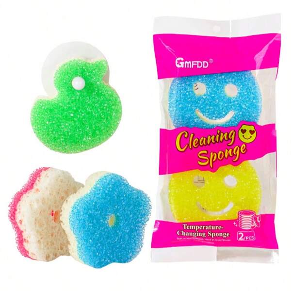 2pacs/3 Pacs Of Kitchen Dishwashing Sponges With Smiling Faces, Happy Cleaning With Mom And Dad, Scratch Resistant, Cute Cleaning Supplies For Easter, Christmas, And Halloween, Dishwashing Sponges In Random Colors