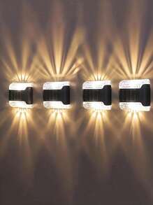 4 Stück Solar LED Wandleuchten - Outdoor wasserdicht, intelligente Beleuchtungssteuerung mit Sensor, Dämmerungsautomatik An/Aus, wasserdicht, Weitwinkel-Beleuchtung, geeignet für Outdoor-Gartendekoration, Terrasse, Balkon, Zaun und Eckenbeleuchtung.