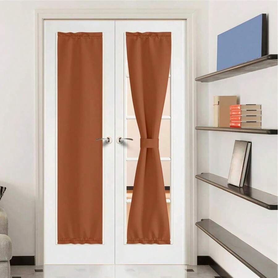 Local Warehouse- Door Curtain Panel, Grey French Door Curtains Blackout Thermal Insulated Curtain Sidelight Privacy For Window/Living Room/Doorways/Classroom (25W By 72L Inches, 1 Panel) - 亮橙色 - 查看 1