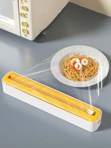 1 pieza Dispensador de película de envoltura de cocina 2 en 1, con cortador, dispensador de envoltura de plástico con cortador deslizante, cortador de película de envoltura con ventosa recargable, dispensador de envoltura de cocina, soporte de corte de bolsa fresca, dispensador de envoltura multiusos con cortador