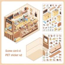 PET2.5D Landscape Sticker Little Corner Series Cartoon Miniature House Children's Fun Collage, School Supplies,Back To School