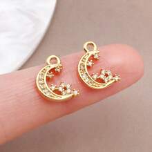 2/4/6pcs 18K Gold Plated Cubic Zirconia Flower Star Moon Charms Cute Angel Brass Charms Pendant For Jewelry Necklace Bracelets Earrings Making DIY Crafts
