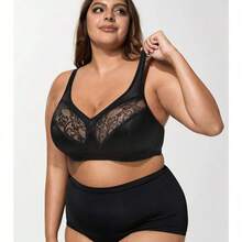 Plus Size Bras, For Women Comfortable Lace Minimizer Wireless Bra ,Full Coverage T Shirt Bras - Black - View 6
