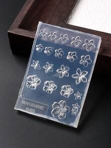 FULL BEAUTY 花朵美甲模板硅胶雕刻模具鸡蛋花、缅栀子花、樱花、夏威夷芙蓉花图案设计盛开花朵浮雕美甲模具美甲艺术工具美甲用品饰品装饰