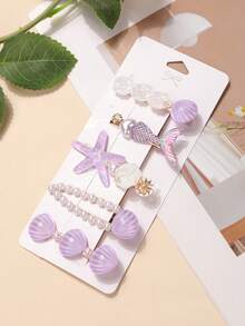 5pcs/Pack Mermaid Shell Hair Clips, Cute Kawaii Lovely Girls Side Crab Clips, Korean Fashion Bangs Hair Accessories - Multicolor - View 11