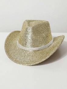 1 件女式闪亮丝绸面料波西米亚派对水钻西部牛仔礼帽，适合牛仔主题活动、节日舞会、生日派对、角色扮演、户外活动、日常使用 - 禮帽 - 查看 12