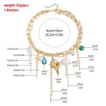 1pc Bohemian Style Starfish Shell Tassel Faux Pearl Necklace, Handmade Multilayer Pearl Choker Necklace, Suitable For Bikini Beach Vacation Wear