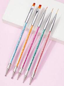 Nail Art Brushes, 5pcs Nail Liner Brushes Double-Ended Acrylic Nail Brush Nail Art Striping Nail Dotting Drawing Tool For Long Lines,Thin Details, Fine Drawing, Delicate Coloring, Elongated Lines Brushes And Nail Dotting Pens For French Nail Tip