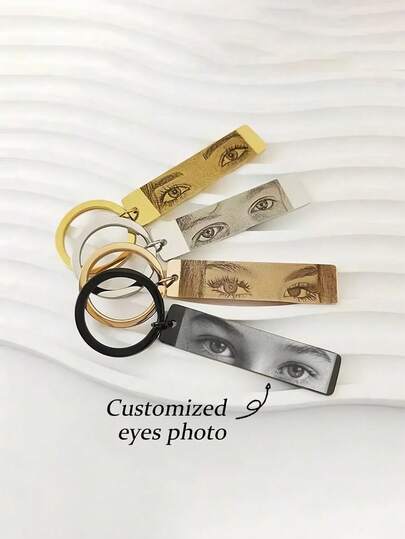 Llavero con forma de ojo personalizado con foto, colgante de acero inoxidable, llavero rectangular de moda, regalo de joyería único para aniversario, llavero de ojo personalizado creativo, regalo para seres queridos