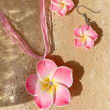 3 pièces/Set de colliers pendentifs et boucles d'oreilles femme fleurs d'été , ensemble de bijoux mode