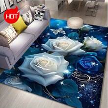 Un grand tapis de sol avec des motifs floraux personnalisés dans un style moderne. Ce tapis de luxe complète diverses décorations d'intérieur. Il est premium, lavable en machine et construit avec un matériau haute densité, avec des particules antidérapantes au bas, des propriétés résistantes à la décoloration et un design moderne et léger pour une portabilité facile.