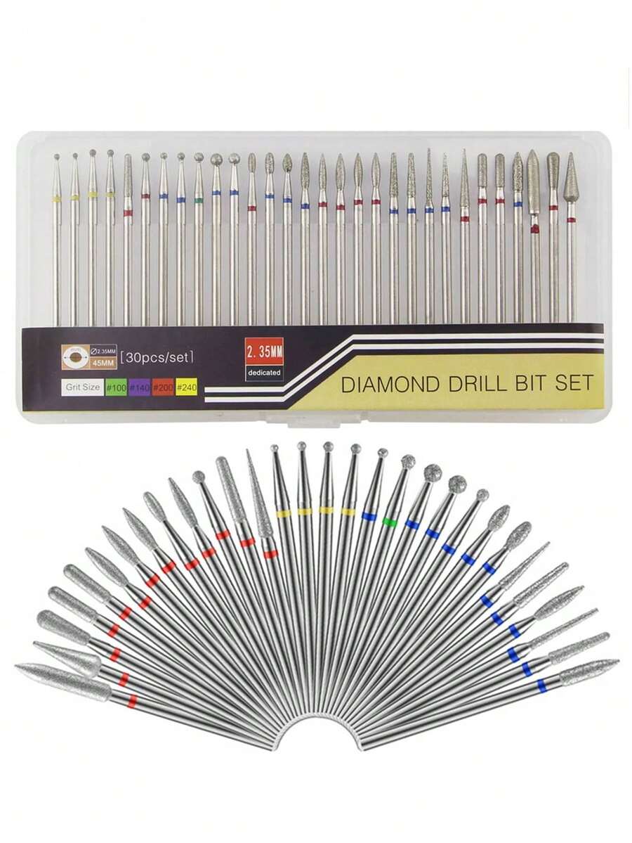 30pcs/Set Diamond Nail Dill Bit Milling Cutter For Manicure Cuticle Remove Files Nail Art Professional Tools Accessories - Multicolor - View 1
