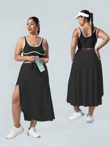 Letnia spódnica z wysokim stanem dla kobiet Lycra asymetryczna pół spódnica z kieszeniami chłodząca lód sportowa spódnica szorty do jogi, tenisa i golfa