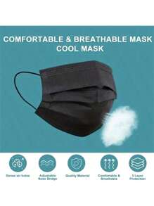 30 piezas/50 piezas/100 piezas Mascarilla desechable negra - 3 capas, transpirable y cómoda con lazos elásticos para las orejas.