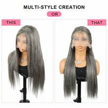 180% Density Highlight Grey Bone Straight Human Hair 13x4 Transparent Lace Front Wig Highlight Sliver Gray Straight Human Hair Wigs Salt And Pepper Grey Straight Hair Wig Pre Plucked - Highlight & Piano - View 4