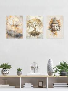 3pcs Buddha Portrait Radiat Wall Arts, Beautifully Rendered Canvas Print Wall Painting, Classic Posters, Contemporary Artwork, Elegant Room Aesthetic, Modern Wall Decor, Home Decoration, Posters, Ideal Gift, For Living Room, Bedroom, Optional Frame ,Wall Art With Frame - 3Pcs/Set - View 10