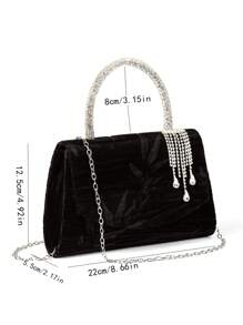 1pc Asymmetrical Pattern Velveteen Material Party Clutch, Decorated With Elegant Crystal Wrist Strap And Crystal Tassel, Suitable For Wedding/Party/Prom/Formal Occasions (Handheld/Shoulder/Crossbody)