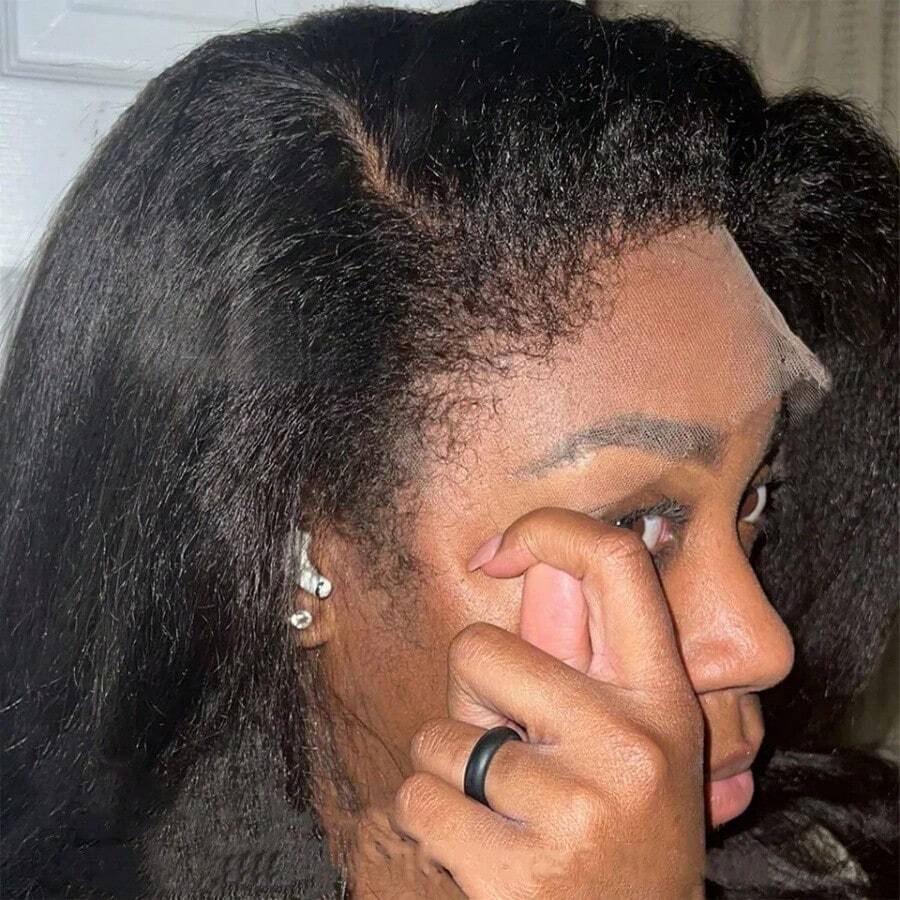 Pelucas de cabello humano 200% rizado y liso de 13x4 con encaje frontal para mujer, color negro natural brasileño, peluca con encaje frontal, rizado y transparente, prearrancada con cabello de bebé. - Natural Black - Ver 1
