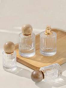 1 pieza Botella recargable de perfume de viaje de 30ml/50ml con tapa de madera de nogal/haya - Atomizador de perfume de vidrio vacío reutilizable, botella transparente con tapa de madera, dispensador de perfume portátil como regalo para hombres y mujeres (uso diario/viaje/Día de la Madre/cumpleaños/Día de San Valentín) - Multicolor - Ver 1