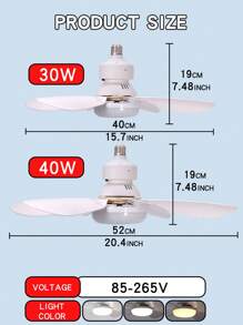 Ventilateur de plafond avec lumière et télécommande, ventilateur de plafond à LED dimmable de 40 W avec douille E27, ventilateur de plafond pour chambre à coucher, salon, 6 pales, 3 vitesses, minuterie