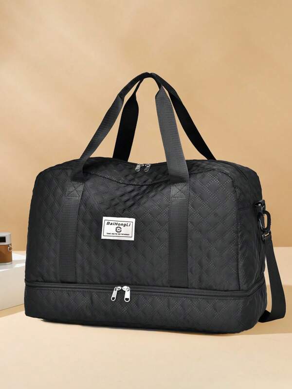 Solid Color Simple Men's And Women's Travel Luggage Zipper Handbag Multifunctional Independent Shoe Compartment Large Capacity Storage Lightweight Shoulder Bag For Going Out, Wet Separation Large Capacity Luggage Bag - Travel Multifunctional, With Dry And Wet Separation Pockets, Suitable For Travel And Fitness Yoga And Weekend Short Trips, Large Capacity Luggage Bag, Waterproof Foldable, Lightweight
