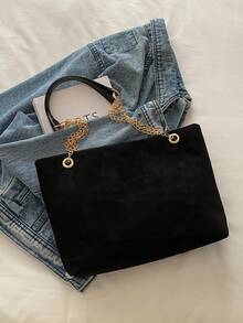 Large Capacity Handbag For Women, Fashionable Chain Shoulder Bag, New Style Chic Underarm Bag, Retro Matte Tote Bagback To School Essentials - Black - View 5