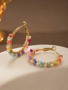 夏季优雅复古波西米亚风格多色玻璃珠编织不锈钢耳环，适合日常佩戴和海滩度假 - 小米珠 - 查看 12