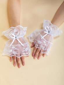1 双女士蕾丝手套，性感短款蕾丝半指蕾丝边防晒驾驶骑行新娘手套，春夏 - 半指手套 - 查看 9