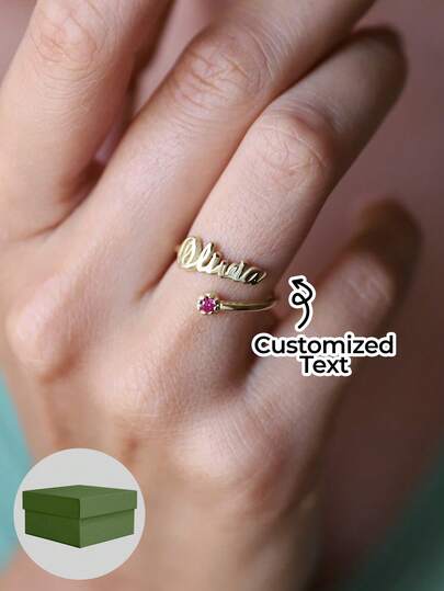 1 Piece 12 Birthstone Ring, Adjustable Opening, Fashionable Jewelry, Gold Jewelry, Personalized Customized Gemstone+Name, Valentine's Day, Birthday Gift, Including Exquisite Gift Box, As A High-End Gift