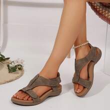 Womens Comfortable Summer Sandals Adjustable Flat Wedge Walking Open Toe - Xám - Xem 3