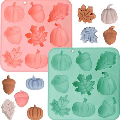 3D 南瓜硅胶模具、万圣节感恩节糖果模具、秋季枫叶橡果形蛋糕模具，用于烘焙纸杯蛋糕糕点果冻巧克力、DIY 万圣节感恩节树脂工艺品