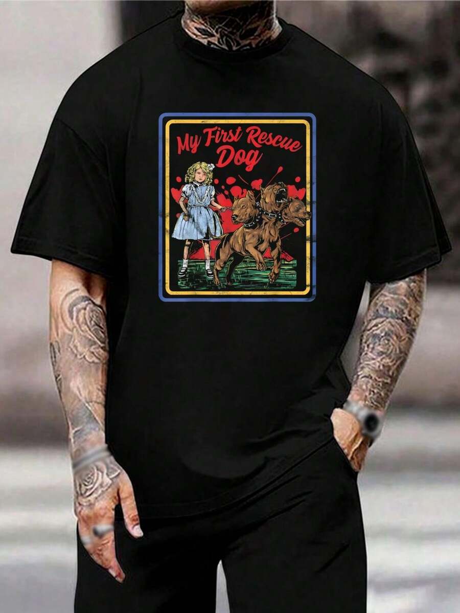 Camiseta de rescate de perro Cerbero divertido - Regalo único para amantes de perros, camiseta de algodón suave para hombres, mujeres y jóvenes - Negro - Ver 1