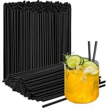 500/400/300/200/100pcs 5-Inch Tall Plastic Coffee Stirrers & Straws, Fashionable Black Design, Suitable For Hot/Cold Beverages, Cocktails, Coffee Stations & Break Rooms Back To School