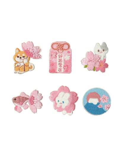 1 Aplique Bordado de Flor de Cerejeira - Adesivos DIY para Decoração de Capas de Celular, Cadernos e Roupas