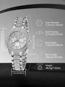 2PCS Silver Women's Luxury Watch Set Fashion Classic Three Eye Quartz Watch Bracelet Set Suitable For Daily Clothing Matching Perfect Holiday Gift For Her