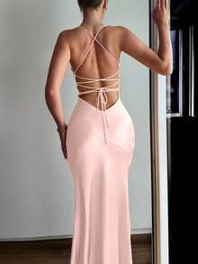 Summer Sexy Backless Maxi Dress Spaghetti Strap Bodycon Evening Dress, Low Cut Party Long Dress For Women, Wedding Guest Dress Women - Hồng - Xem 6