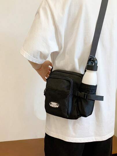 1pc Men's Shoulder Bag Shoulder Bag Shoulder Strap Adjustable Zipper Portable Black Solid Color Polyester Simple Leisure Fashion Travel To Work Travel Business School Student Men's Shoulder Bag Canvas Tote Bag Camera Bag Side Bag Pouch Festival Phone Bag